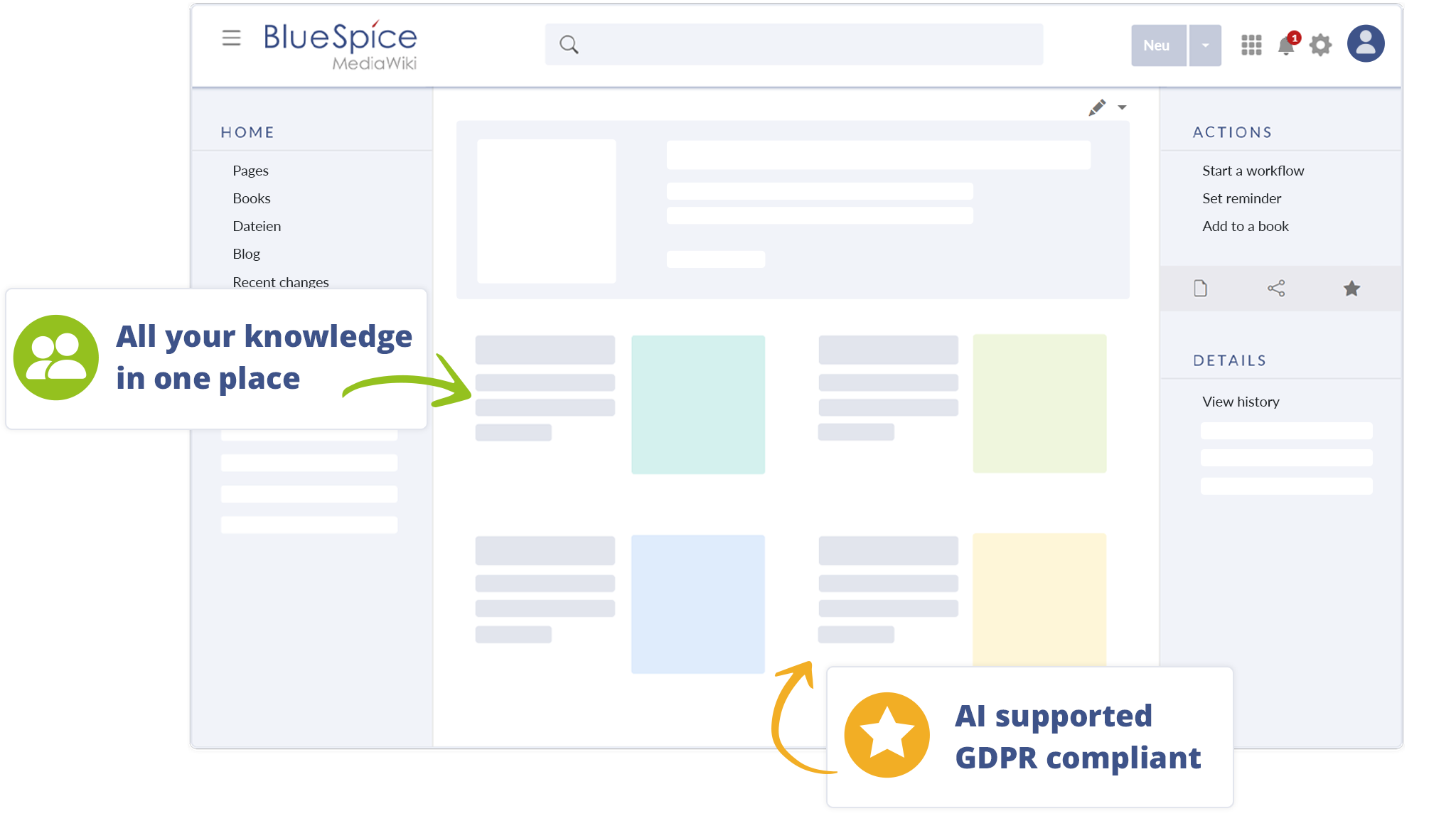 A stylized view of the BlueSpice user interface.